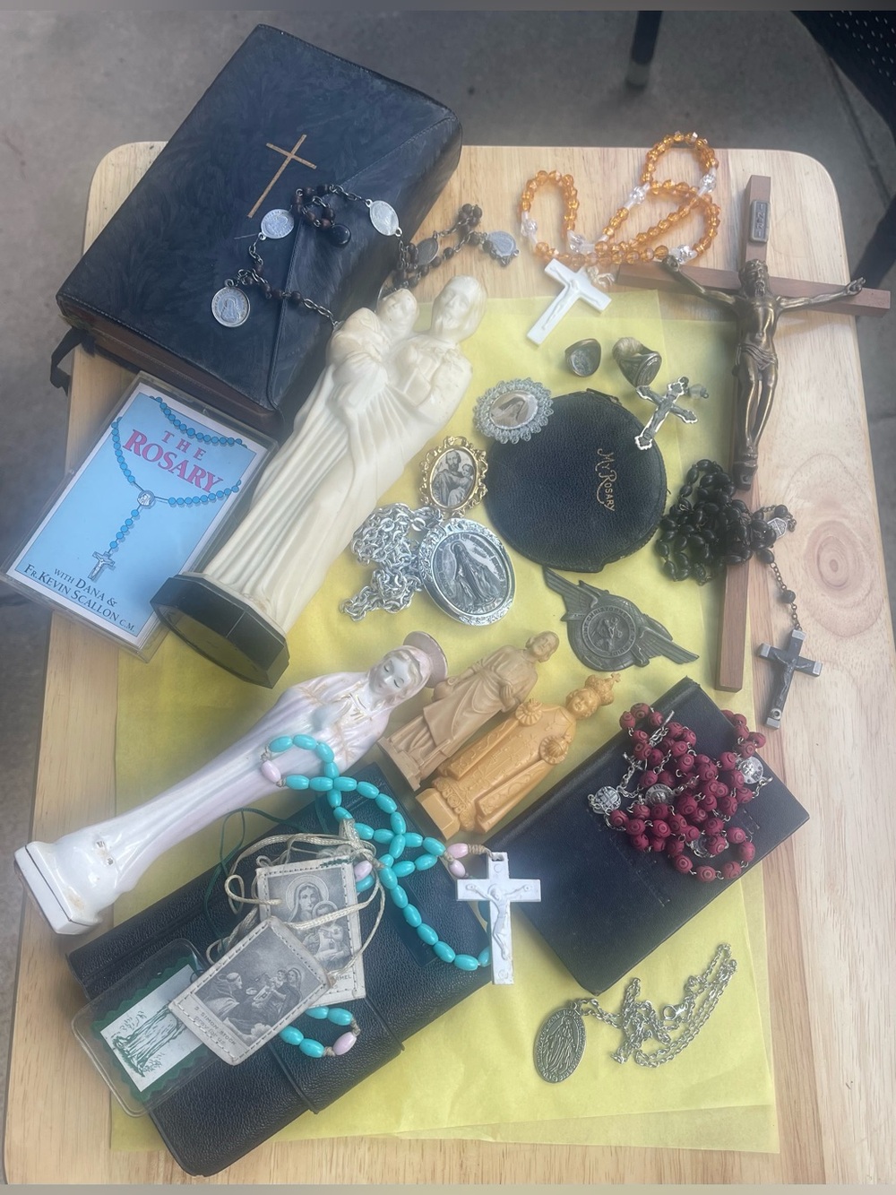 Antique Catholic Religious Lot Rosaries Crucifixes Medal Figurines Books Rings